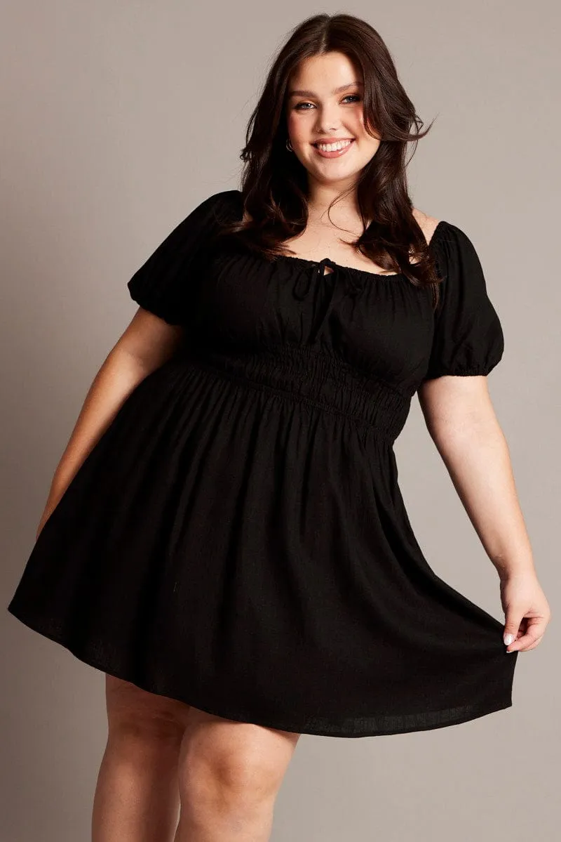 Comfy Design Black Tie Front Scoop Neck Mini Dress