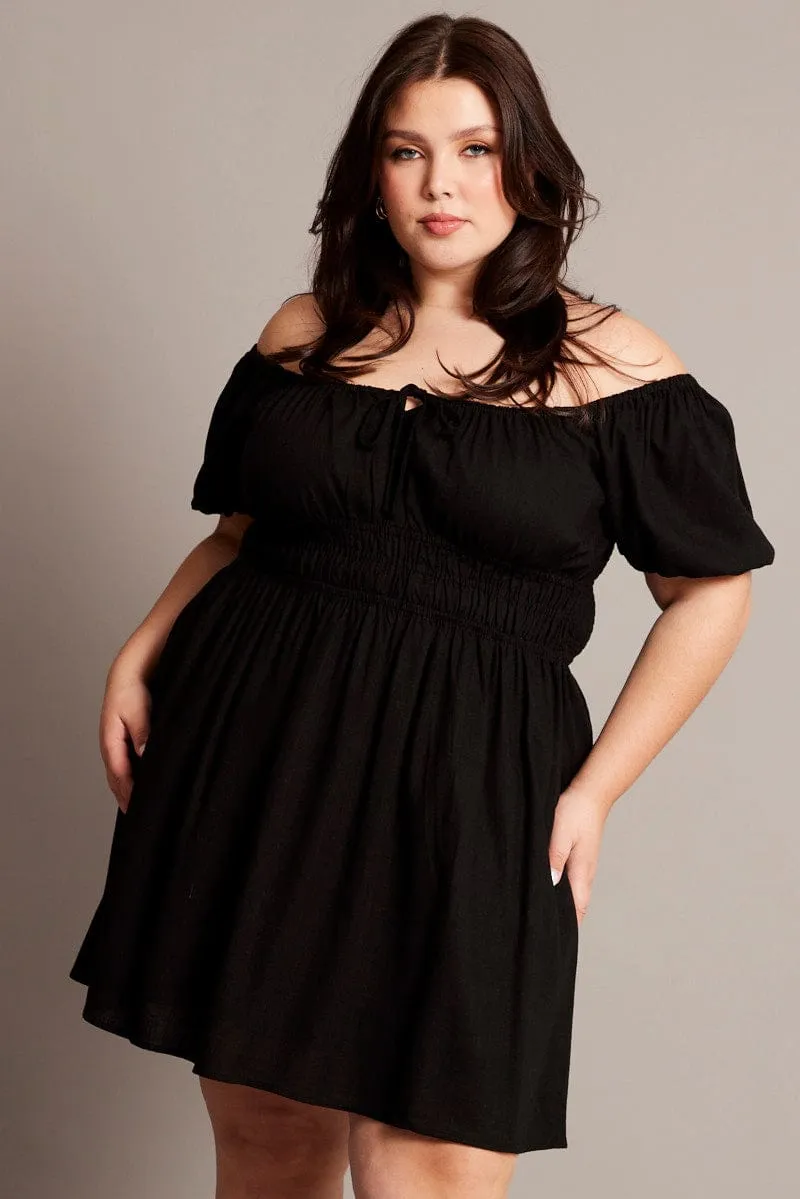 Trend Soft Black Tie Front Scoop Neck Mini Dress
