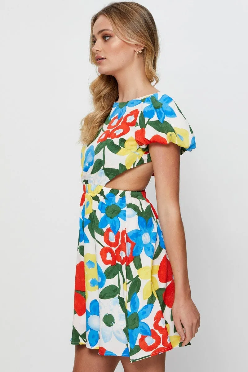 Print Mini Dress Short Sleeve Evening Shine Edge Pop Rush
