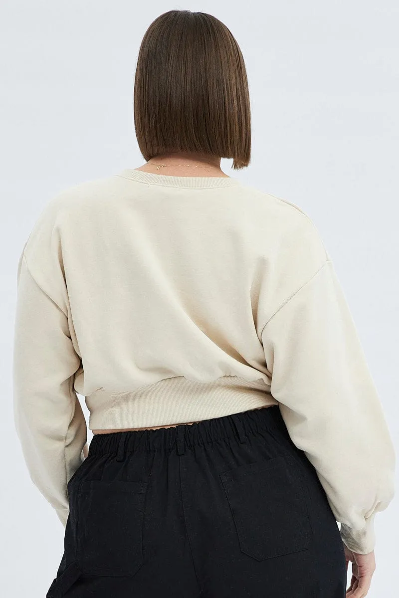 product value for money Chambray White Cropped Sweatshirt Palm Springs Print Fleece