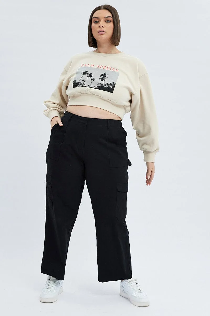 product couple intimacy White Cropped Sweatshirt Palm Springs Print Fleece