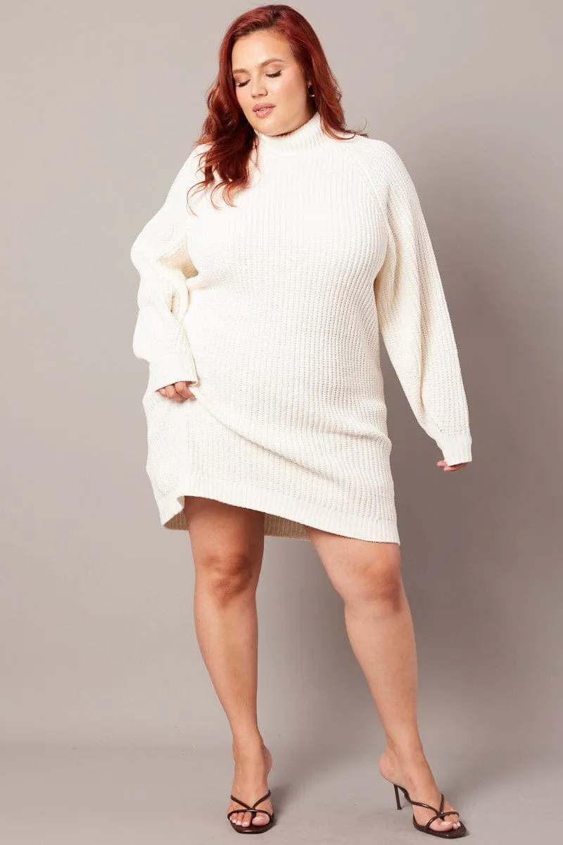 White Chenille Sweater Minidress Anti Pilling Fashion Basics