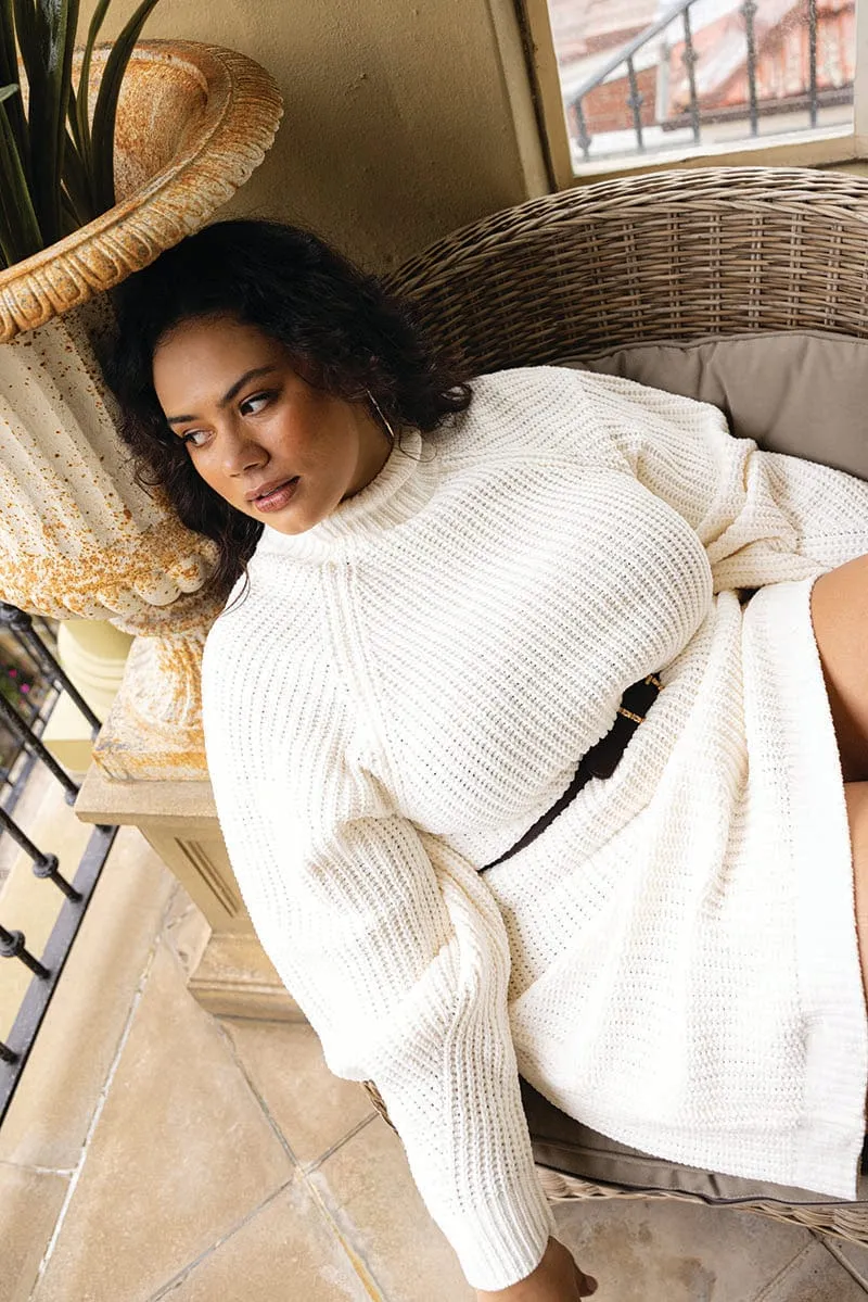 Convenient Semi Formal White Chenille Sweater Minidress