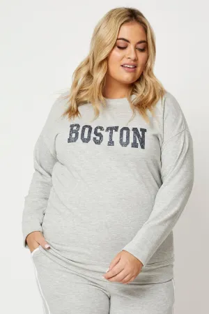 Sports Wear Street Staple Grey Fleece Sweatshirt Boston Long Sleeve Longline
