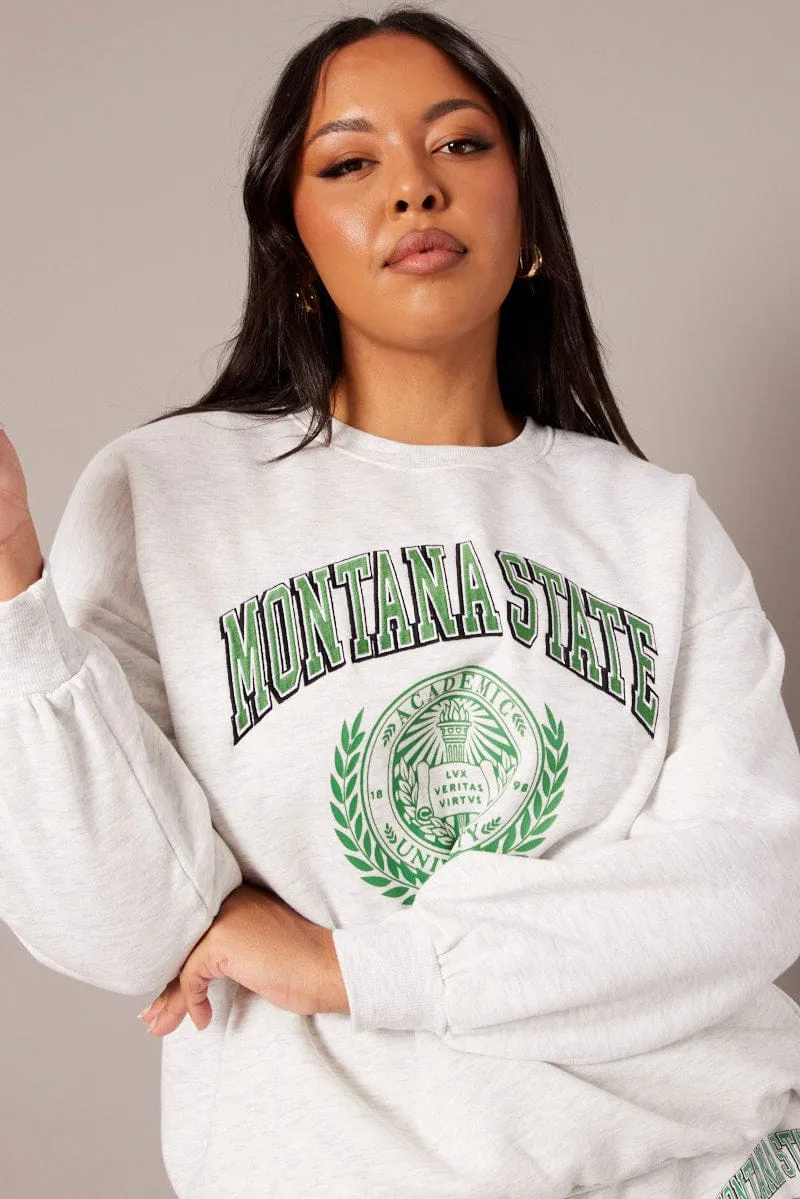 Hiking wear cycling suitable Grey Oversized Sweater Long Sleeve Crew Neck