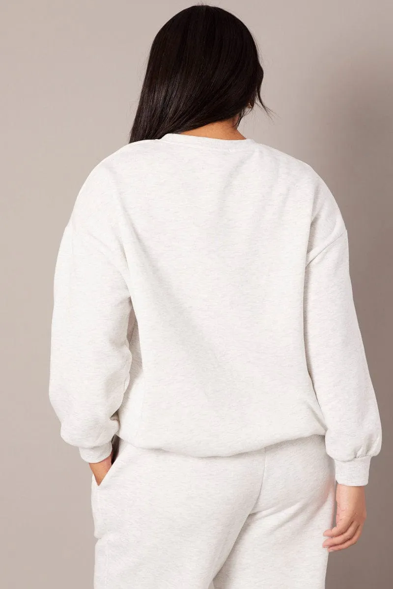 Grey Oversized Sweater Long Sleeve Crew Neck Buttoned