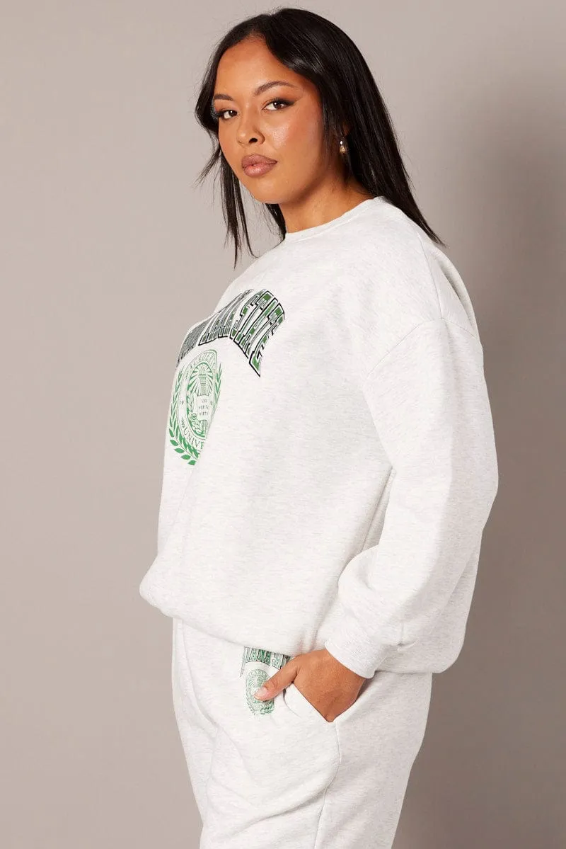 Timeless Sporty Chill Vibe Grey Oversized Sweater Long Sleeve Crew Neck