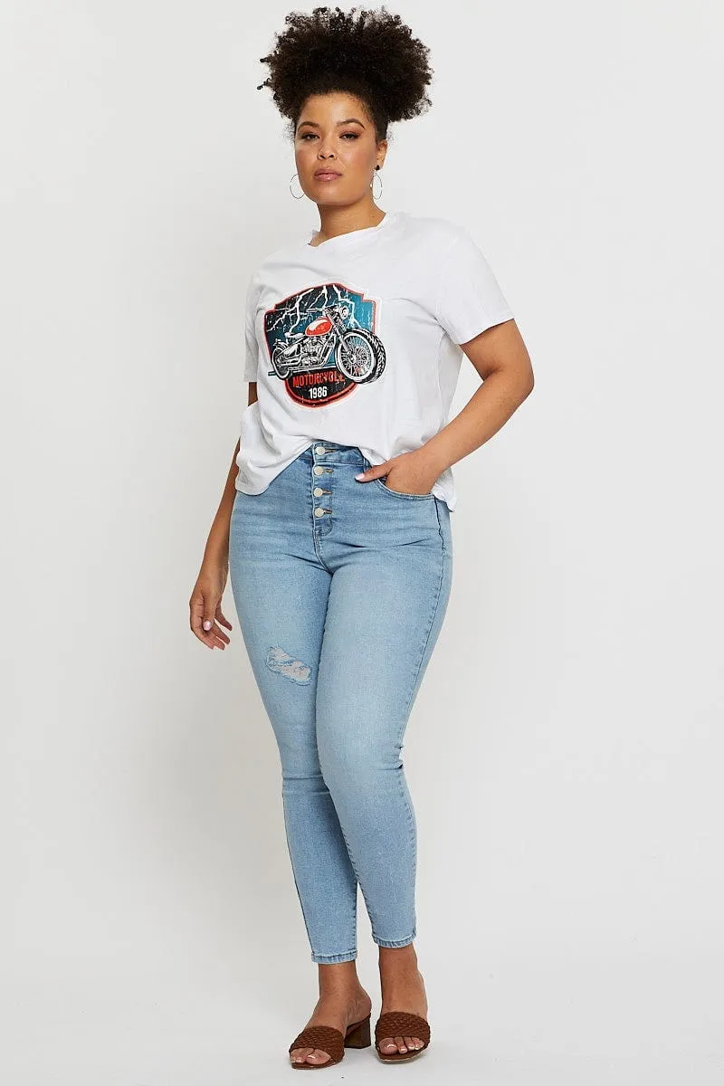 White Graphic T-shirt Motorcycle Short Sleeve Cotton Gym clothing