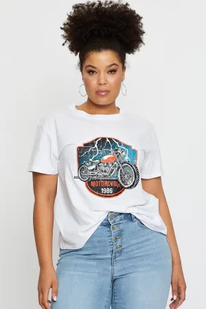 White Graphic T-shirt Motorcycle Short Sleeve Cotton Comfy Look