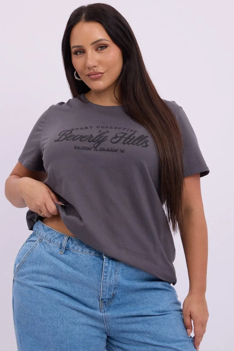 Comfort First Grey Graphic T Shirt Short Sleeve Crew Neck