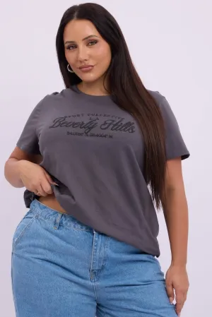 Comfort First Grey Graphic T Shirt Short Sleeve Crew Neck