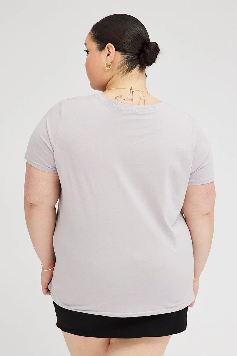Grey Graphic T-shirt Short Sleeve Crew Neck Fresh Style Holiday Trend