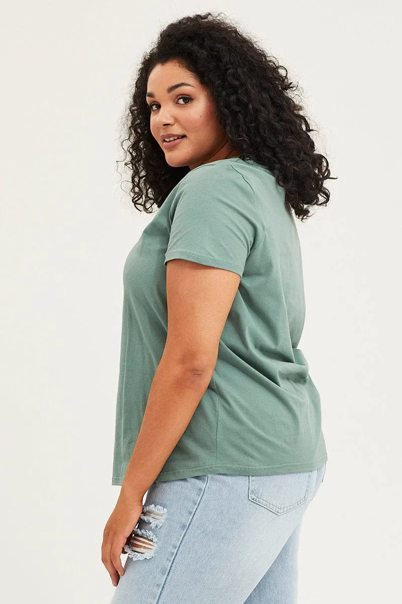 Cozy Wearable Layered Collar Green Graphic T-shirt Short Sleeve Eagle Print Cotton