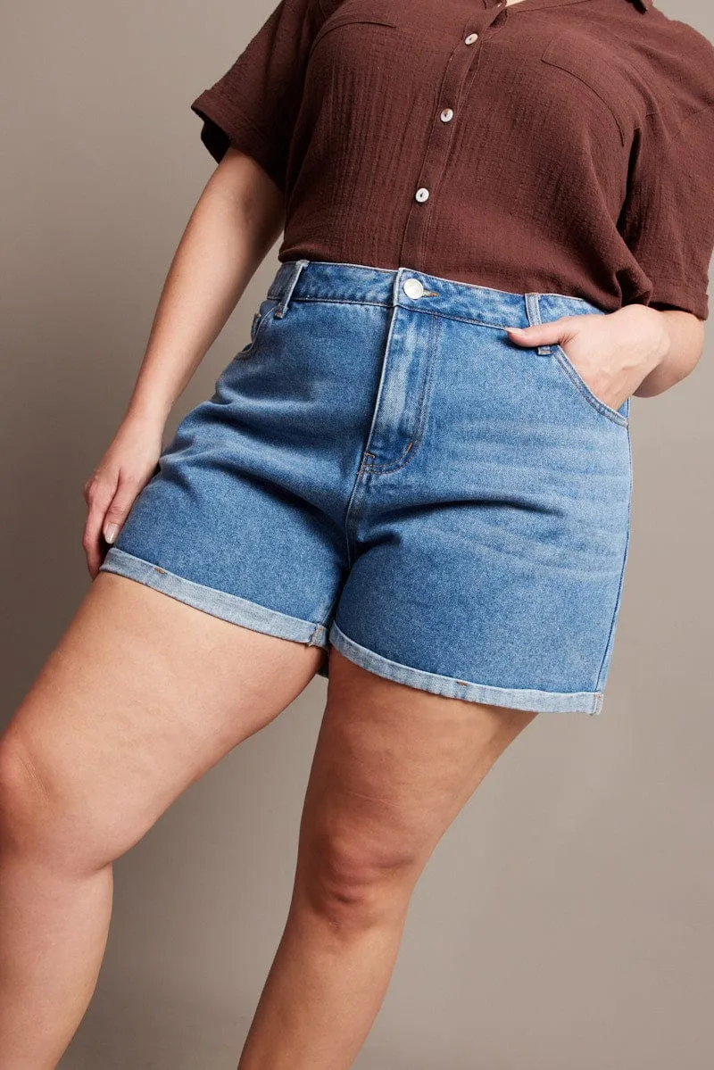Denim Mom Shorts High Rise StaticFree Lining Reinforced Knees