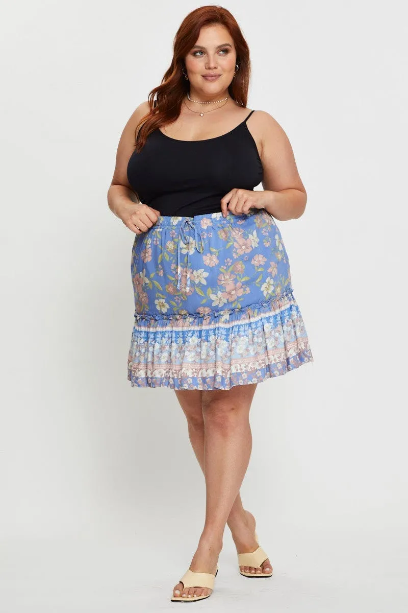 Boho Print Mini Skater Skirt Elastic Waist Urban Edge