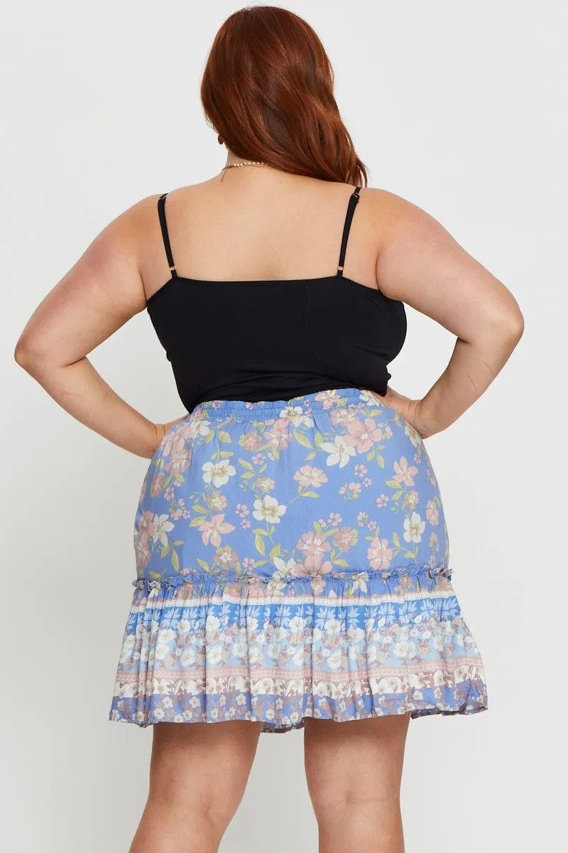 Boho Print Mini Skater Skirt Elastic Waist Draped Design