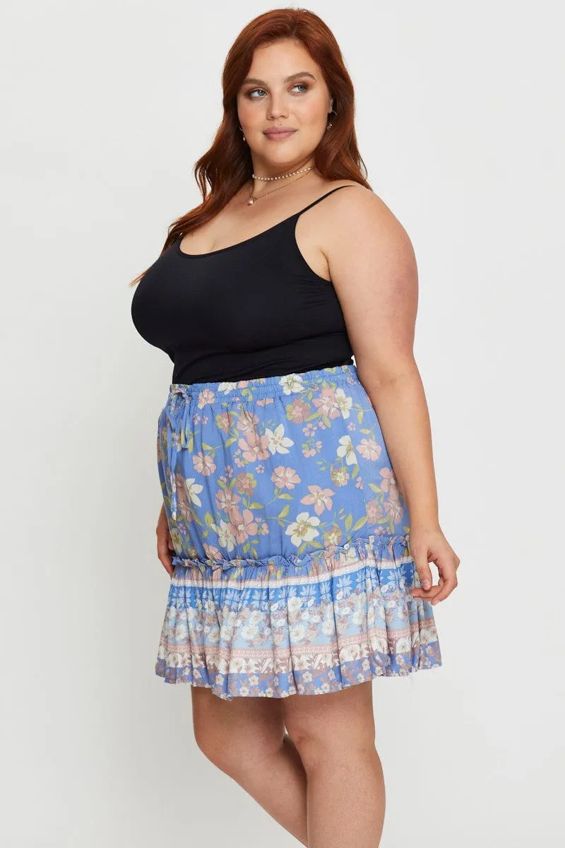 Edgy Look Boho Print Mini Skater Skirt Elastic Waist