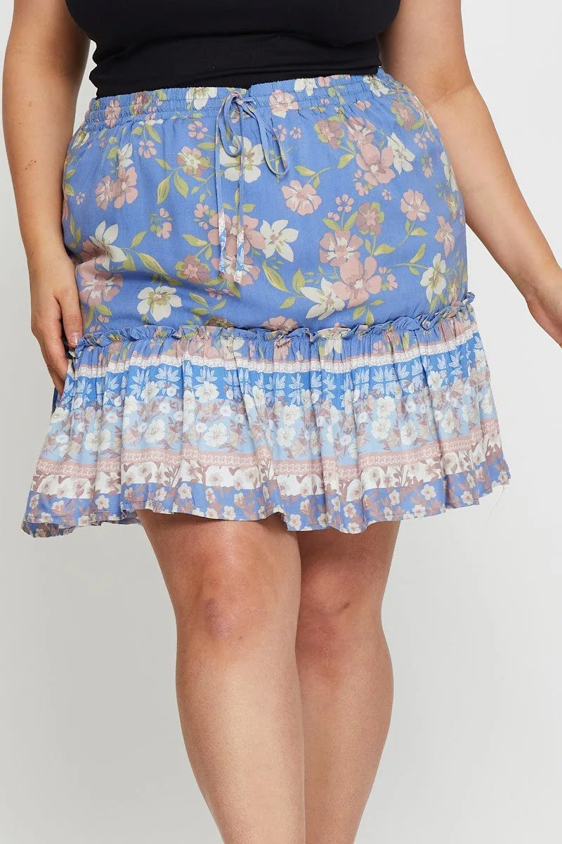 Boho Print Mini Skater Skirt Elastic Waist Easy Movement Neutrals Only