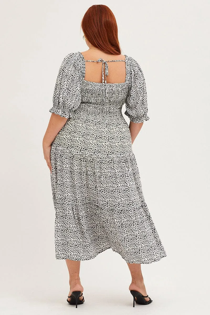 Animal Print Puff Sleeve Midi Dress Elegant dress for brunch Air Float
