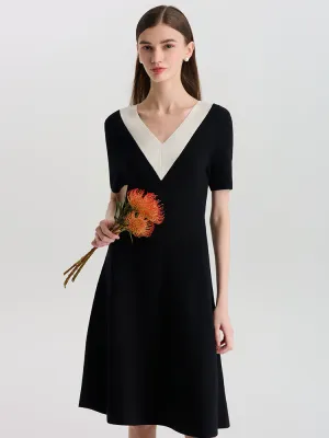 Party Proof Rain Path Contrast V-Neck Slim Knitted Women Midi Dress