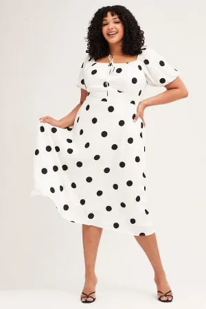 Polka Dot Midi Dress Square Neck Short Sleeve Playful and feminine dress american casual