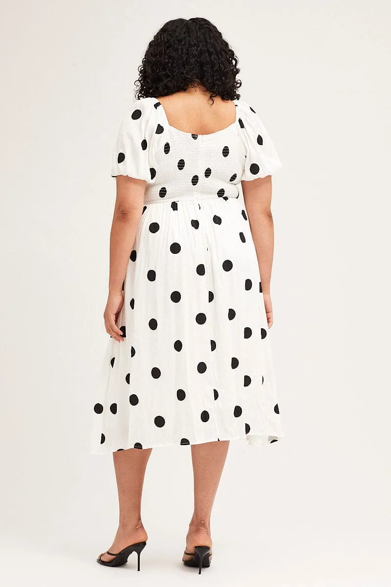 Polka Dot Midi Dress Square Neck Short Sleeve Rose Garden Dress for warm weather
