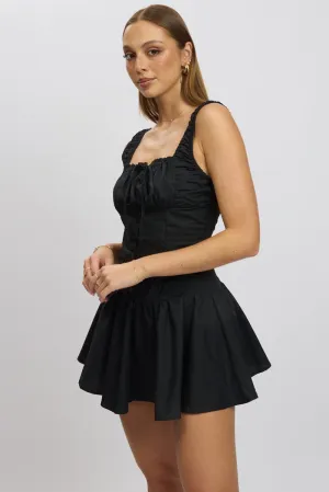 Black Mini Dress Drop Waist Poplin Boho Look