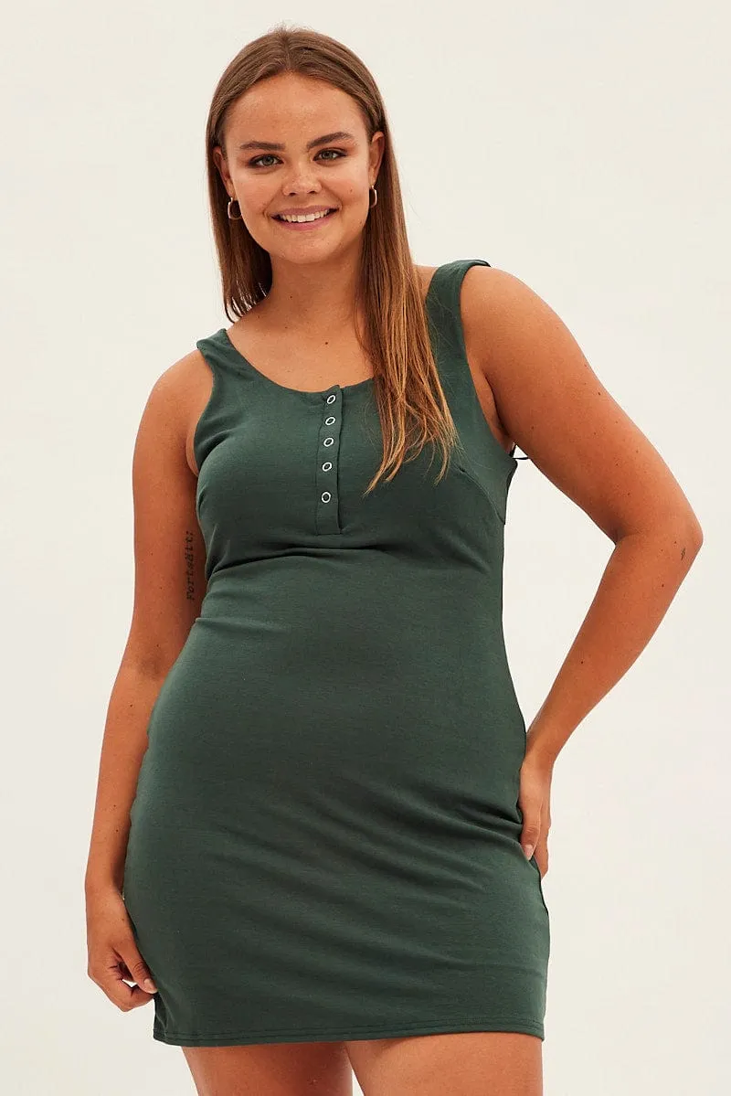 Green Bodycon Sleeveless Mini Dress Charming Detail Bamboo Fiber Blend