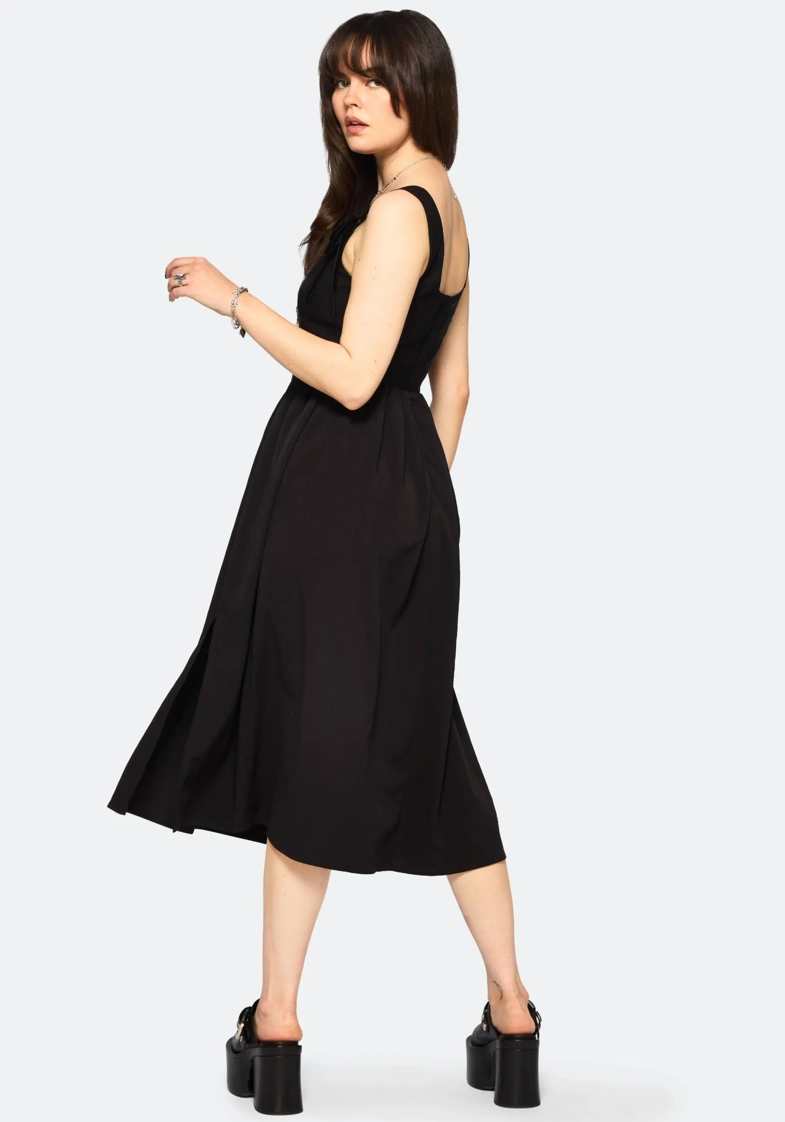 Stylish Casual Cybele Embroidered Front Corset Bodice Midi Dress