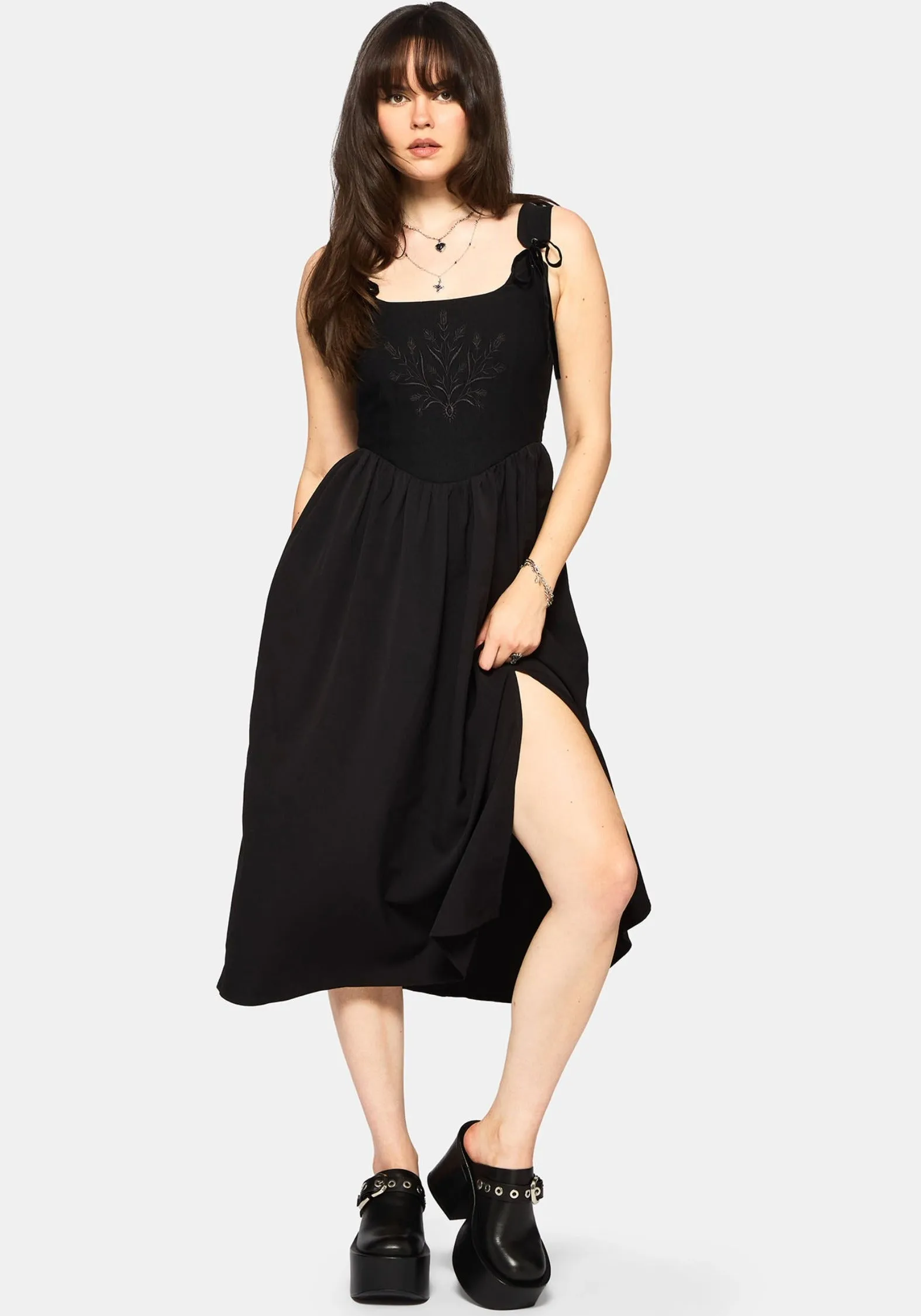 Theatre Time Cybele Embroidered Front Corset Bodice Midi Dress