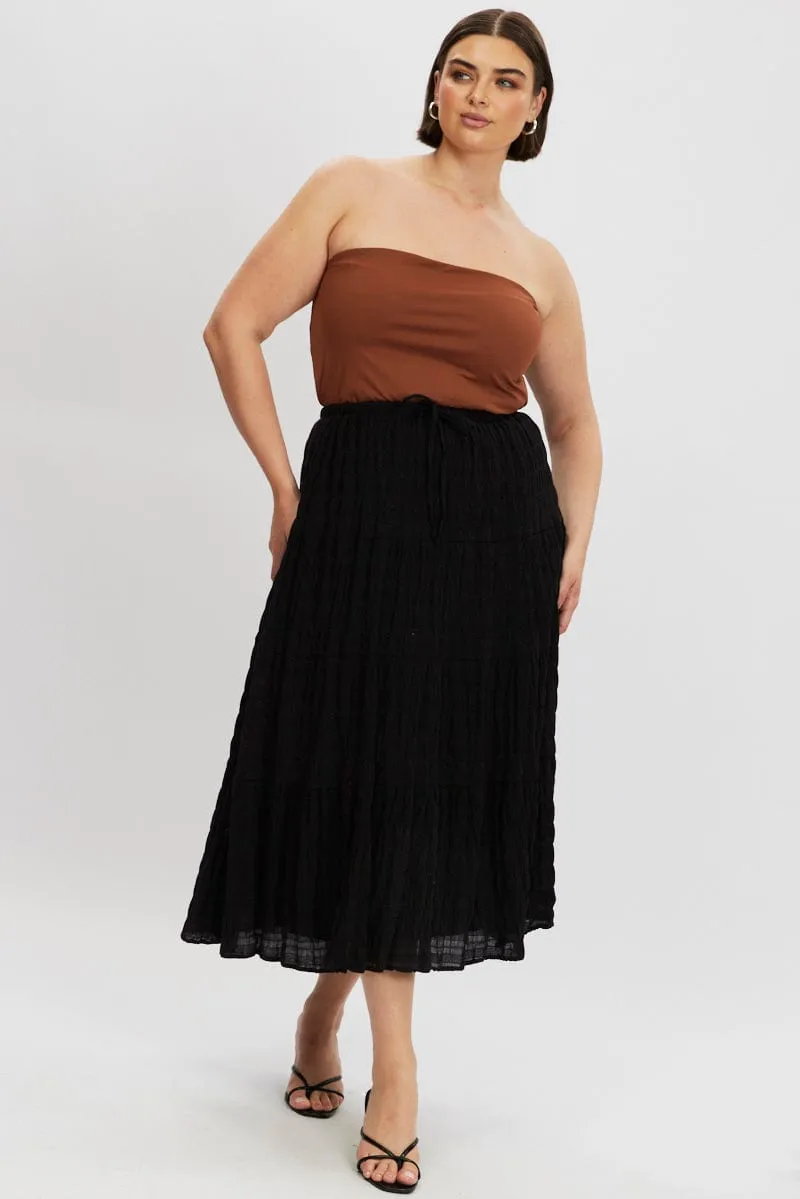 Street Look Black Textured Tiered Maxiskirt
