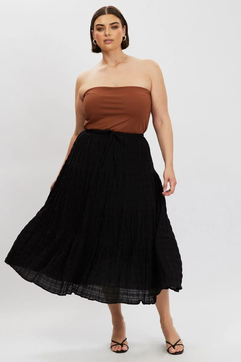Detachable Tie Black Textured Tiered Maxiskirt