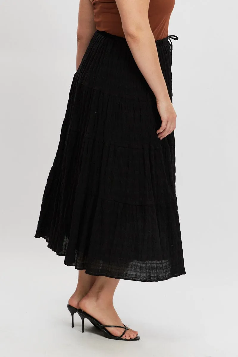 Black Textured Tiered Maxiskirt Soft Touch Fresh Mood
