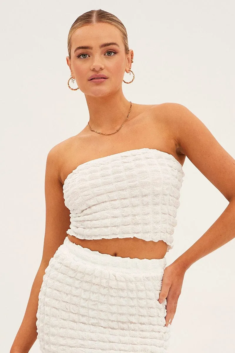 White Textured Mini Skirt Soft Styling