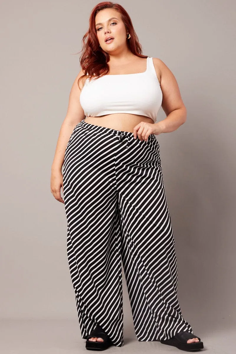 Black Stripe Wide Leg Pants High Rise FlameRetardantTreatment