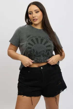 Grey Graphic T-shirt Short Sleeve Crew Neck Arizona Chic Cut Fashionable Fit