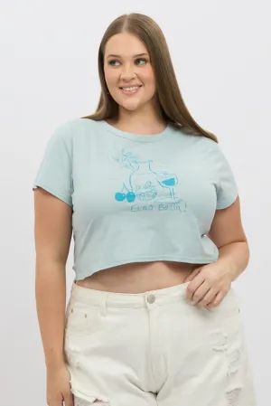 Lightweight Look Fuzz Free Surface Blue Graphic T Shirt Short Sleeve Crew Neck