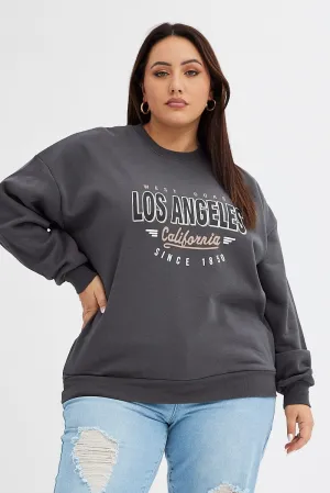 product solo confidence right for running Grey Graphic Sweater Los Angeles Long Sleeve Relaxed