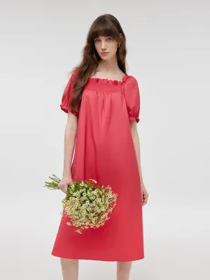 Garden Stroll Work Attire Square Neck Puff Sleeves Women Midi Dress