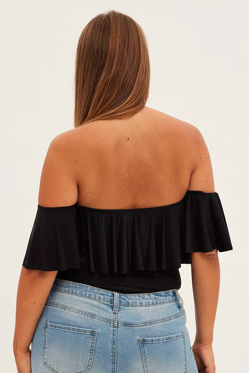 Black Frill Bodysuit Off Shoulder Frill Jersey Kind Soul QuickRelease Closures