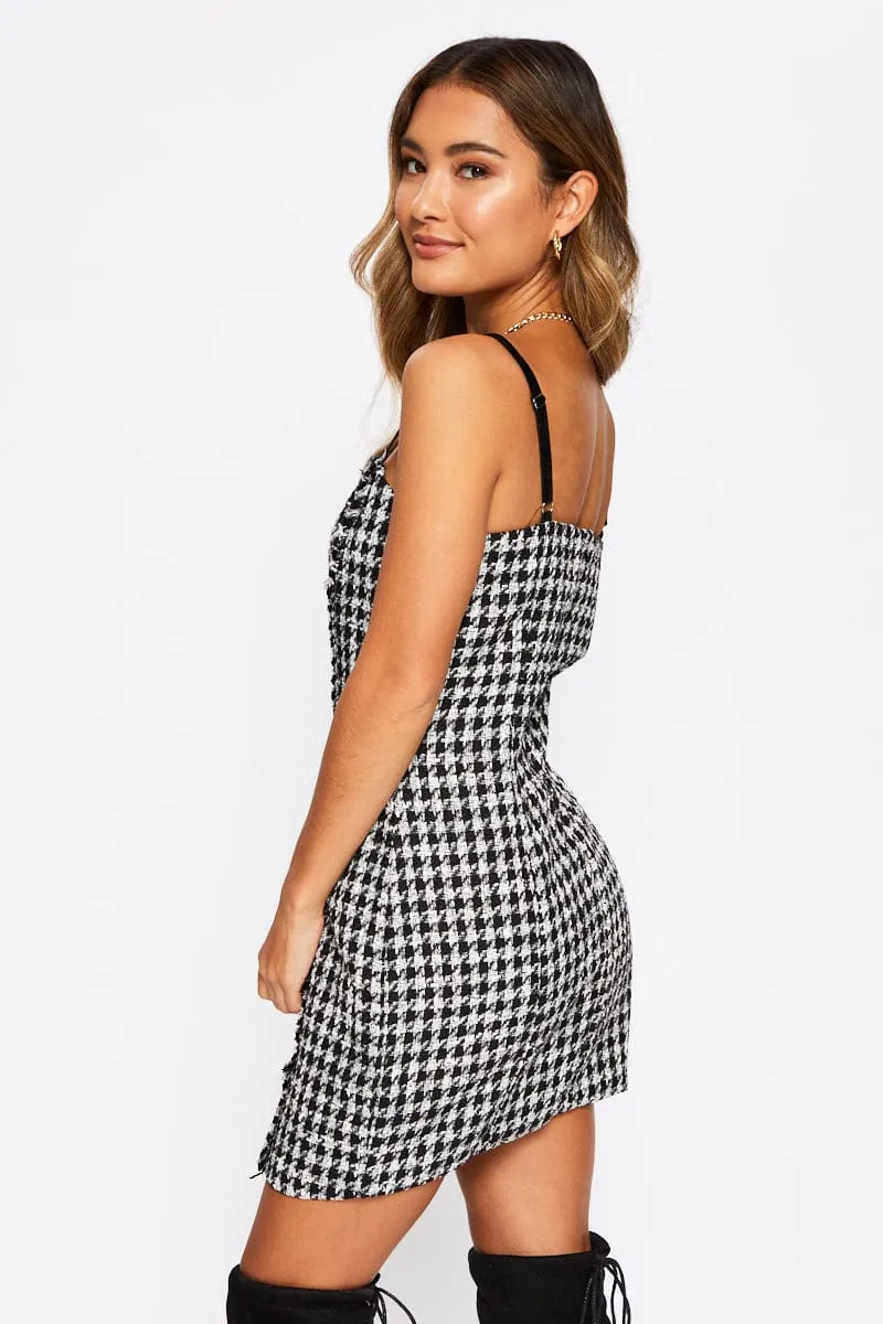 Black Houndstooth Mini Bodycon Dress SnagFree Fabric Travel Proof