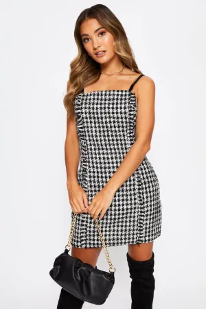 fresh start Lightweight Composite Black Houndstooth Mini Bodycon Dress