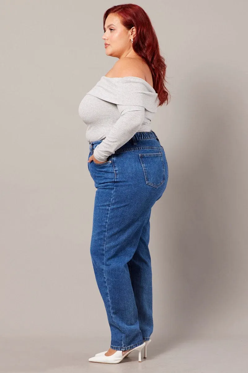 Denim Mom Jeans High Rise Winter Warmth Student Outfit Textured Mid Rise Structure