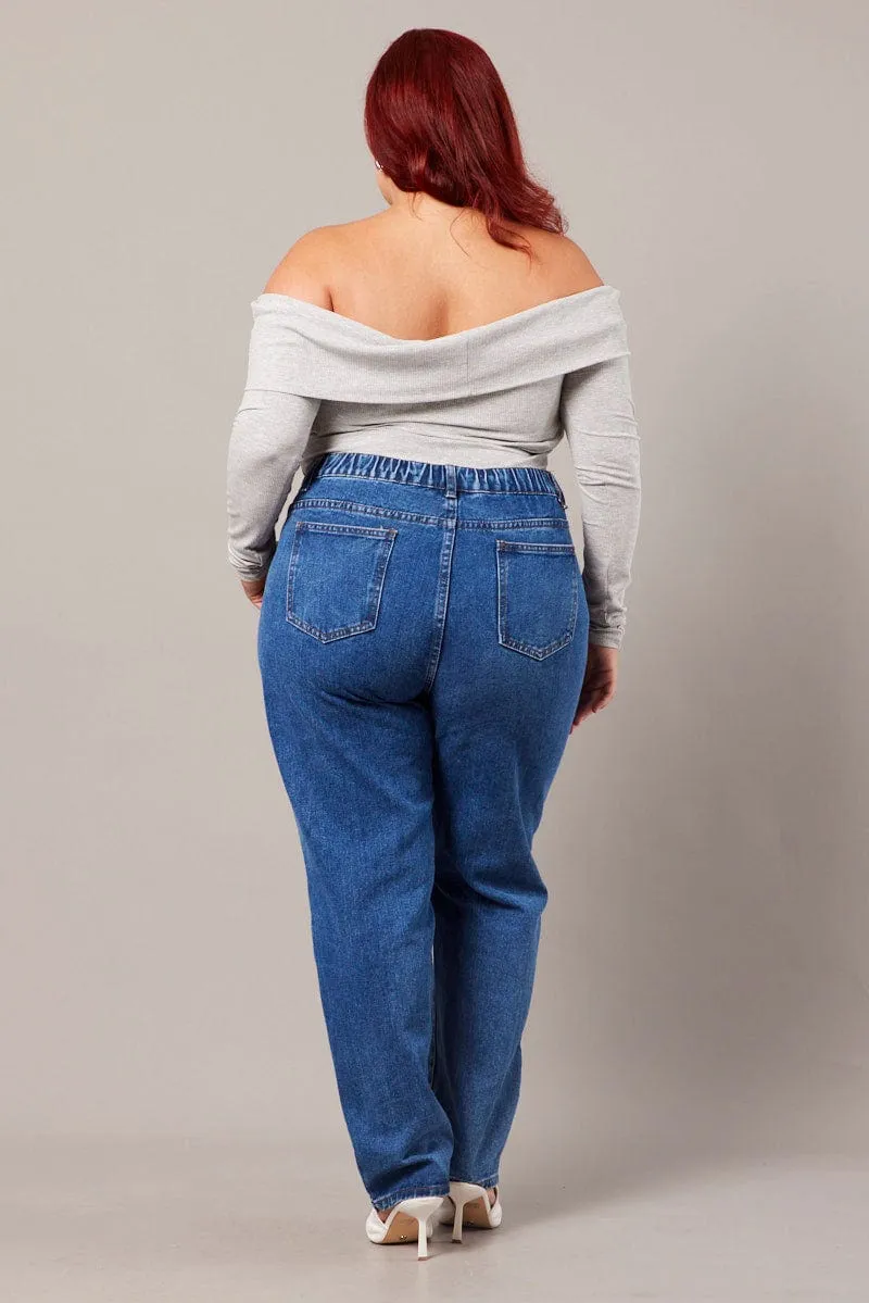 Moisture Wicking Inner Layer Denim Mom Jeans High Rise