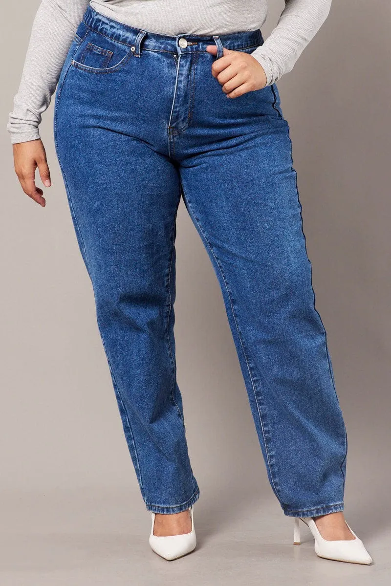 Lockstitch Construction Denim Mom Jeans High Rise