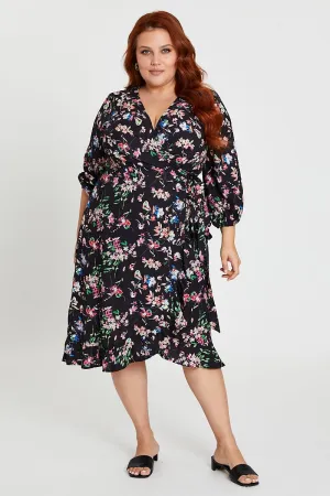 Floral Print Maxi Dress V-neck Long Sleeve Modern Silhouette Dance Floor