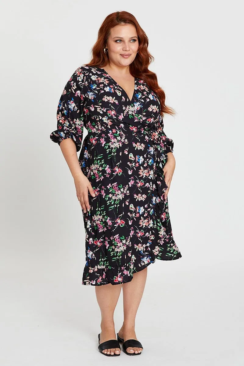 Floral Print Maxi Dress V-neck Long Sleeve Freedom Wear Classic outdoor midi