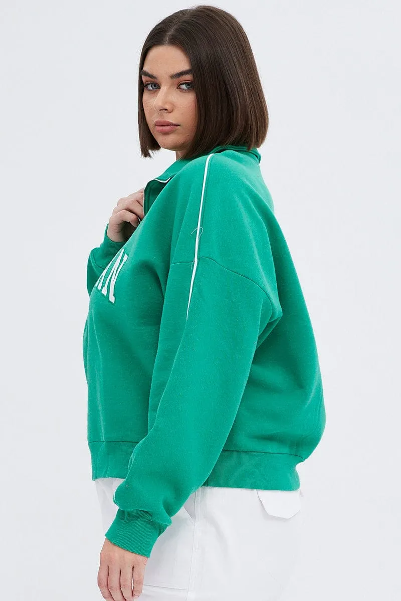 Green Zip Up Sweatshirt Daily Relaxed
