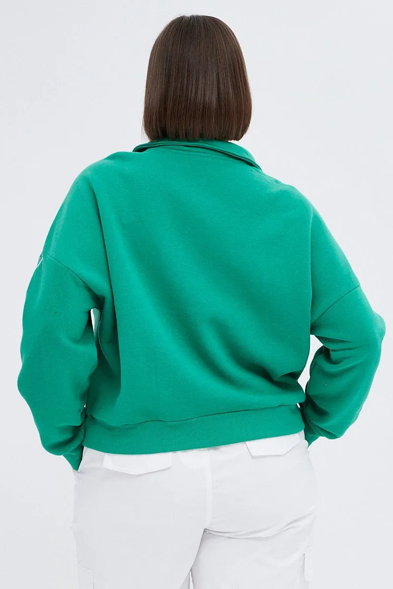 good for weekends Fashionable Look Green Zip Up Sweatshirt