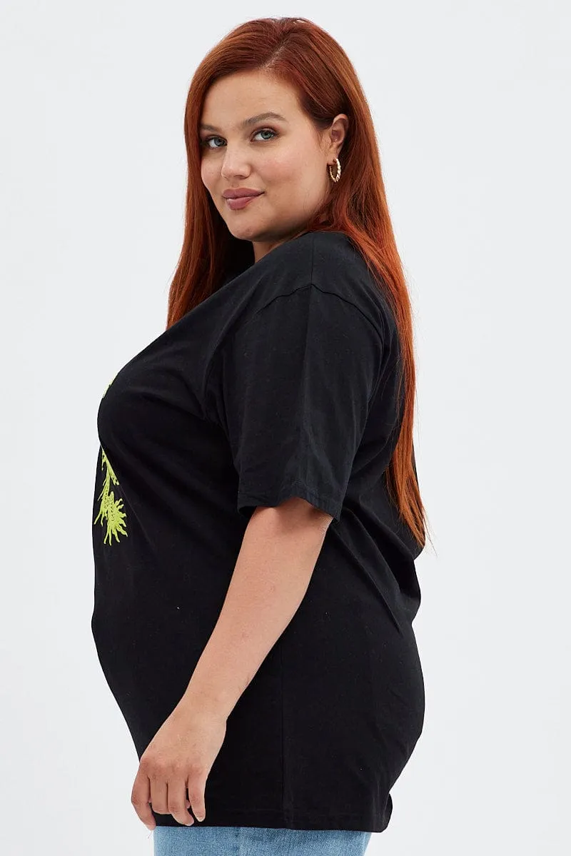 proper length Eco Friendly Production Black Graphic T-shirt Oversized Dragon Embroidered